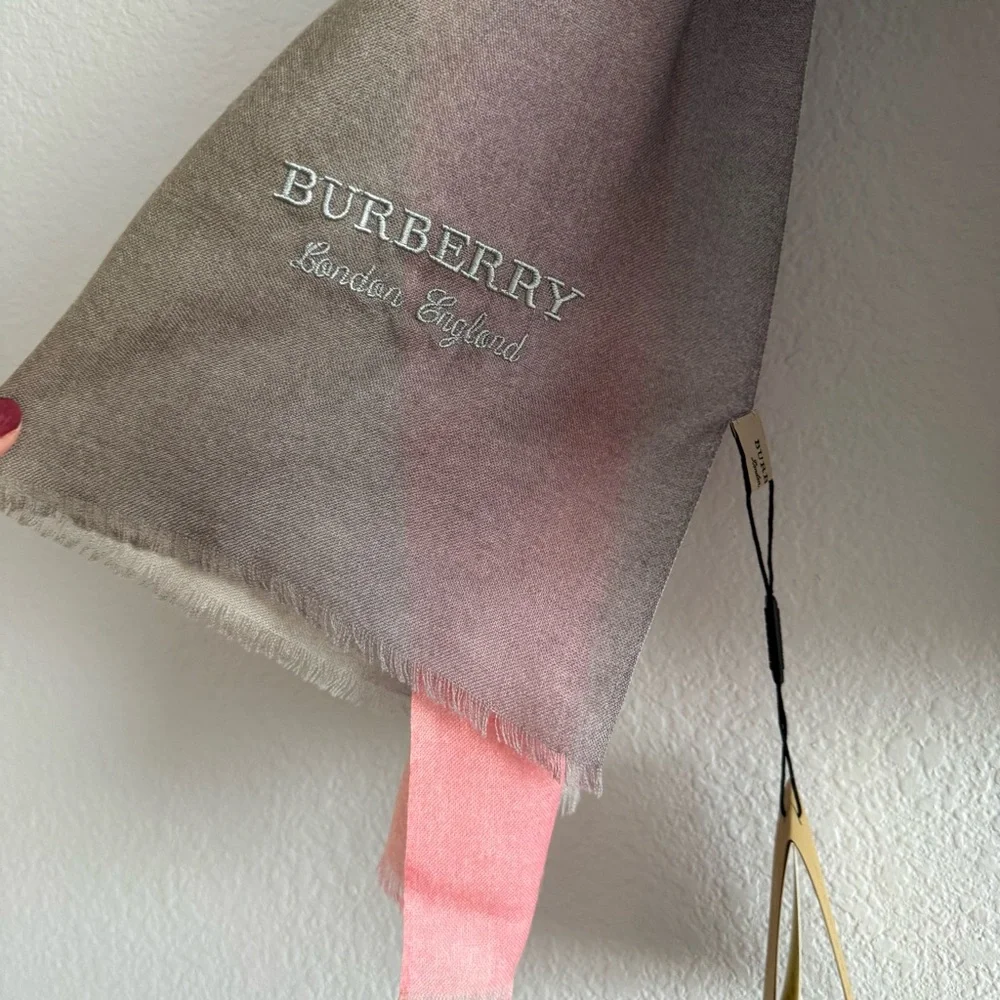 Burberry Gray and Pink Scarf Ombré Cashmere Silk Blend Quiet Luxury